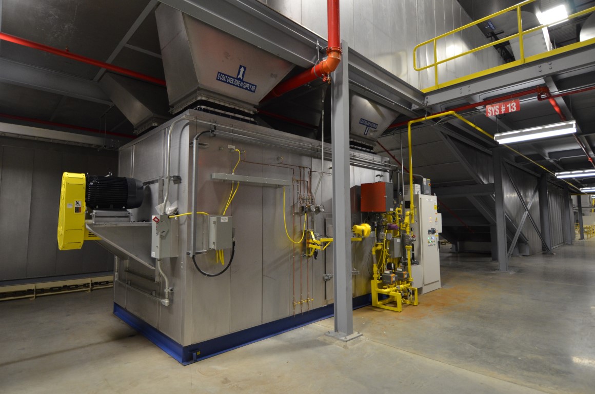industrial oven for paint cure with heater box installed directly below on floor